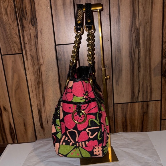 Isabella Fiore Black and Pink Floral Satchel/Shoulder Bag - Picture 5 of 15